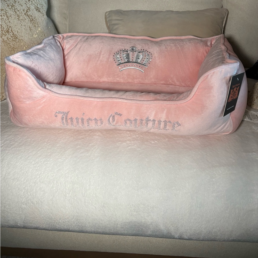 Juicy Couture Blush Pet Bed with Crown Embroidery
